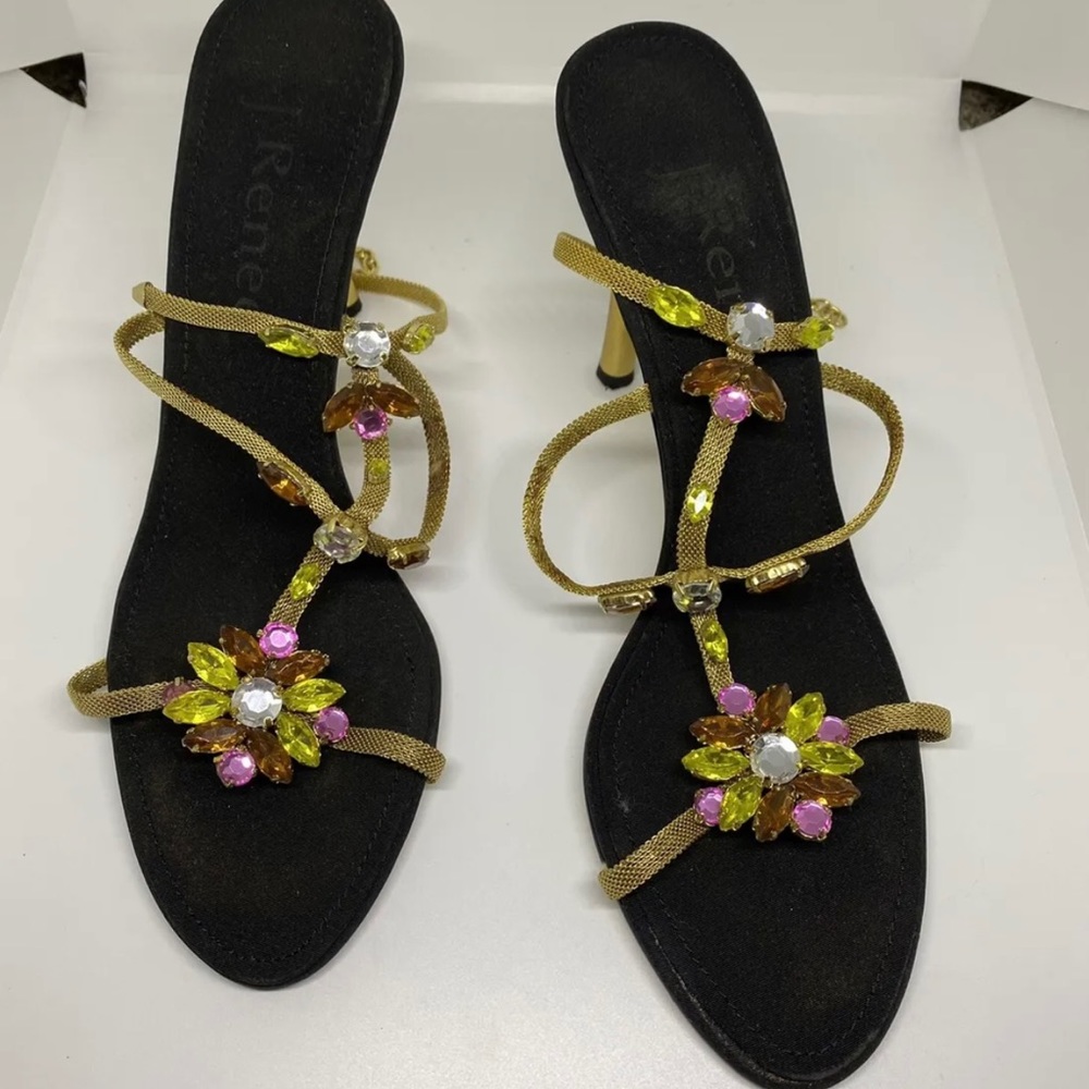Broadway Gold Women Shoes Open Jeweled Bling High Heel Sandals Size 7.5